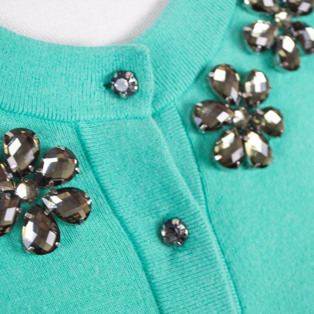 Kate Spade Teal Leni Embellished Cardigan Sweater XS - Picture 5 of 9